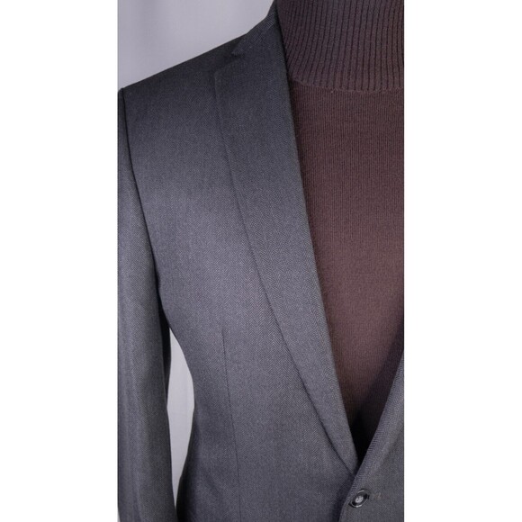 Calvin Klein Sport Coat Mens 40L Gray Herringbone Poly Blend 2 Button Dual-Vent - Picture 5 of 13